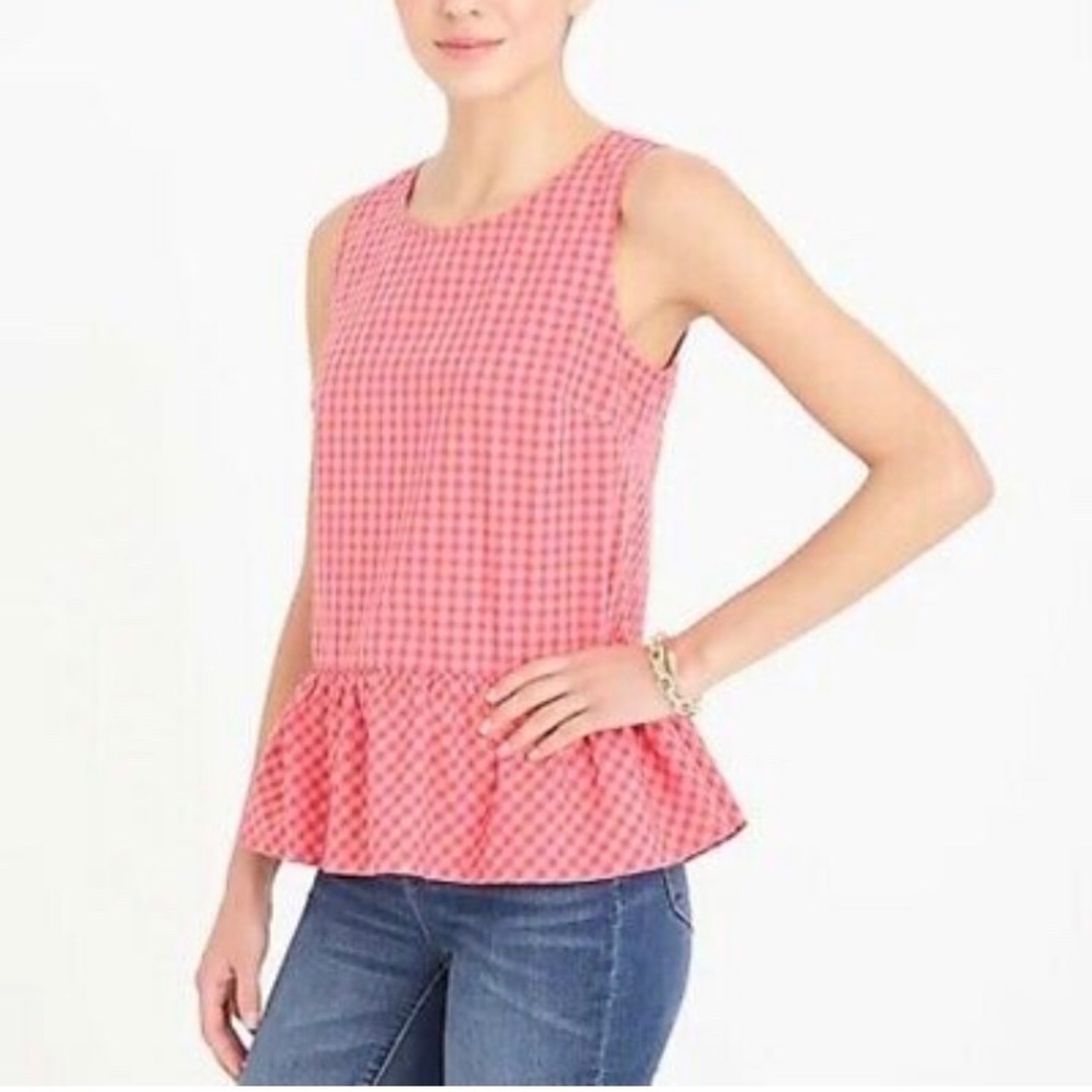 J crew pink checkered peplum top